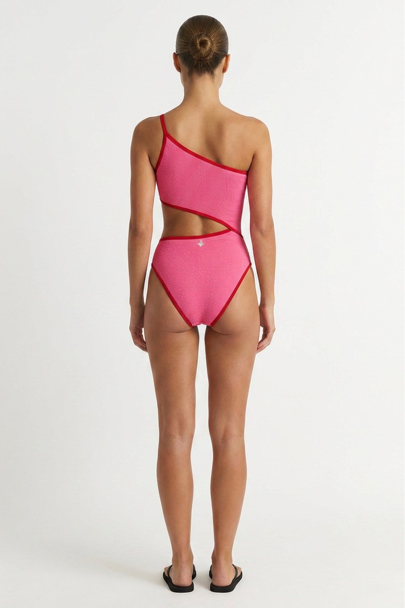 TWO-TONE CRINKLED ONE SHOULDER ONEPIECE SWIMSUIT-26804137-629