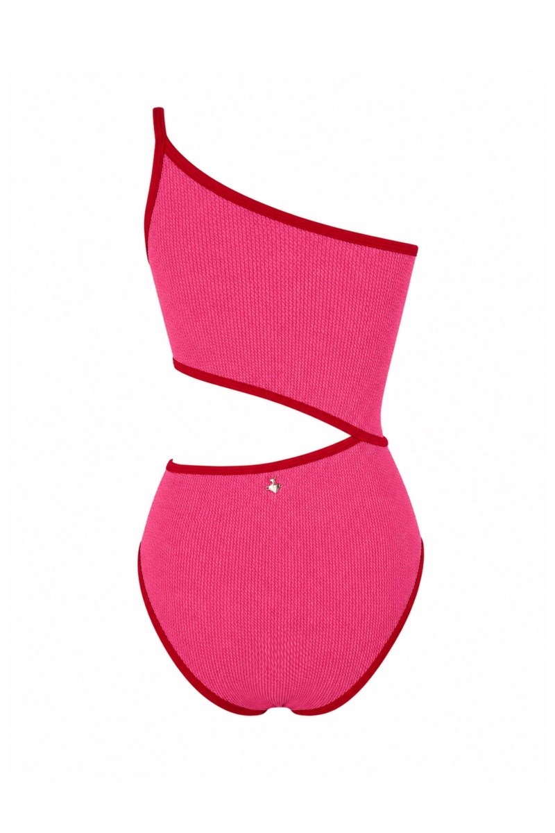 TWO-TONE CRINKLED ONE SHOULDER ONEPIECE SWIMSUIT-26804137-629