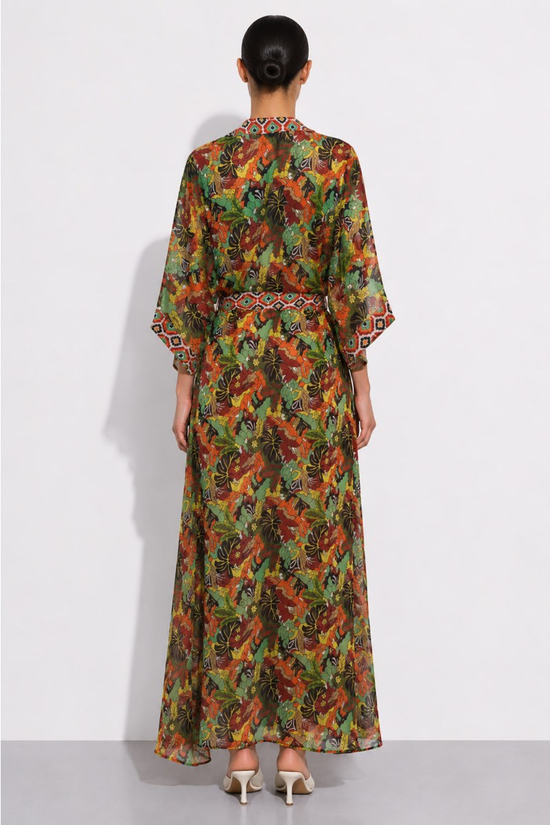 SEMI-SHEER BELTED WRAP MAXI DRESS/KAFTAN-26805062-847