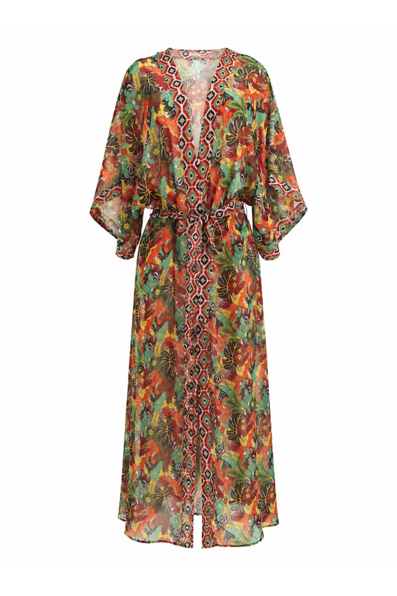 SEMI-SHEER BELTED WRAP MAXI DRESS/KAFTAN-26805062-847