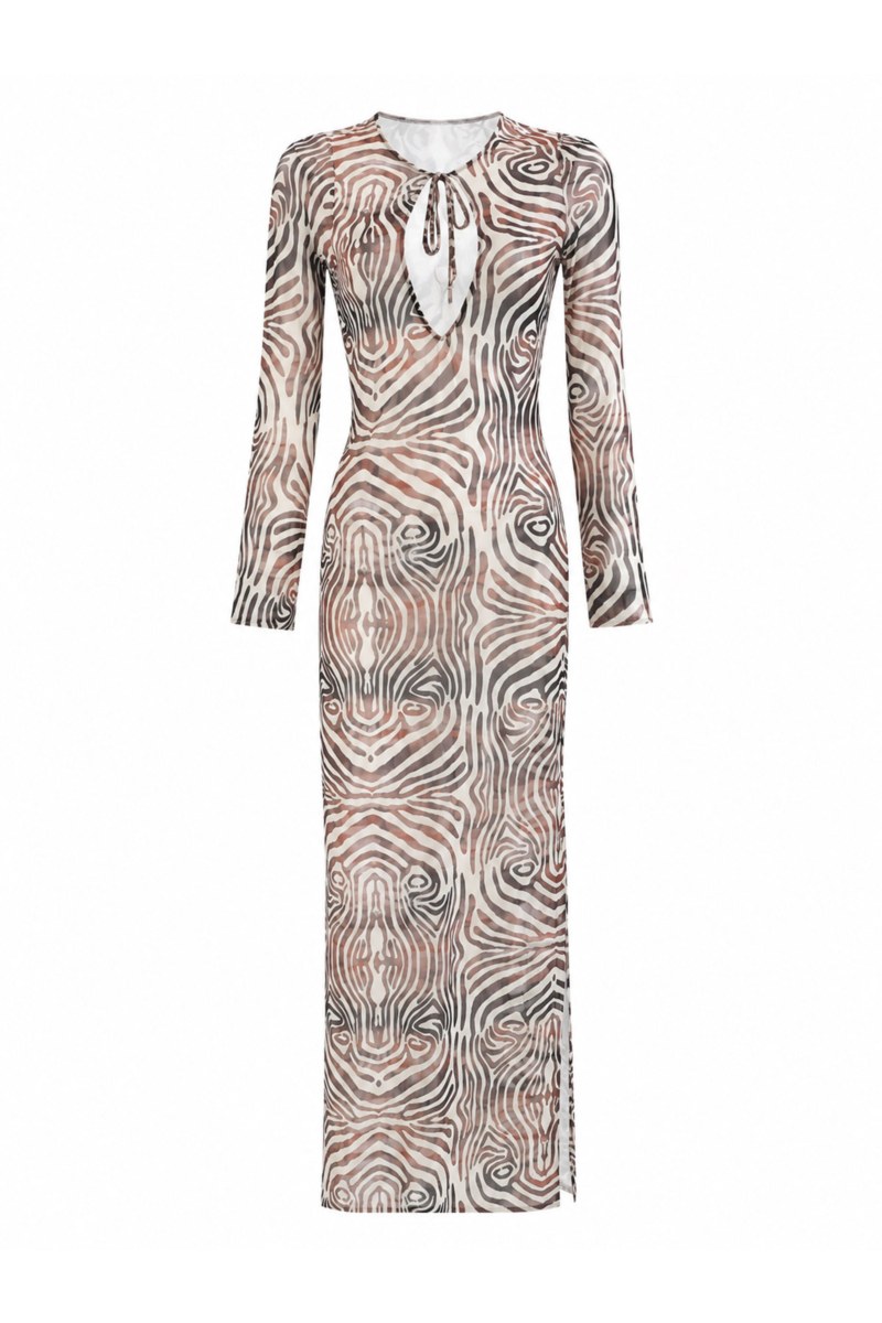 ZEBRA PRINTED SEMI-SHEER LONG DRESS/KAFTAN-26805078-952