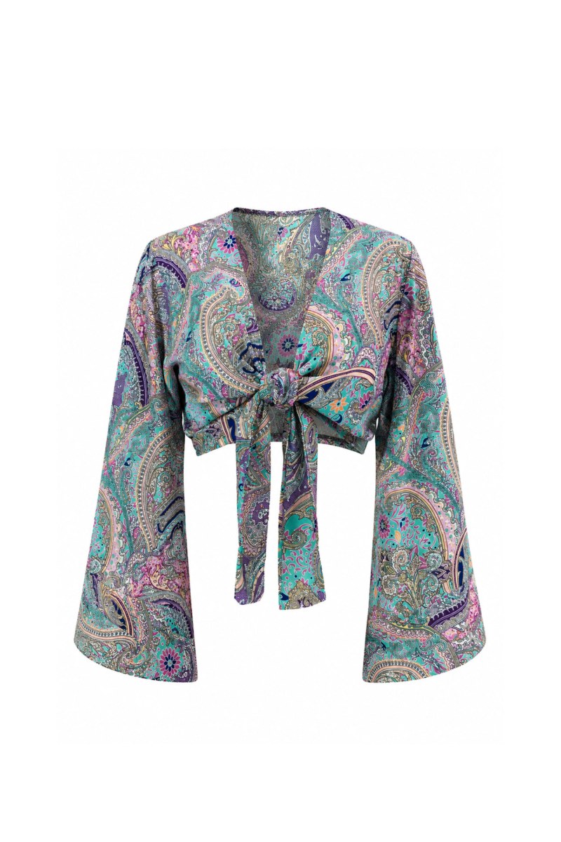 PRINTED LONG-SLEEVED SATIN SHIRT WITH FRONT TIE DETAIL-26806040-937