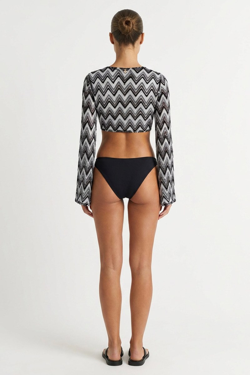 PATTERNED CROCHET LONG-SLEEVED TOP WITH FRONT TIE DETAIL-26806045-203