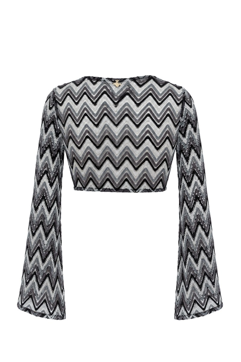 PATTERNED CROCHET LONG-SLEEVED TOP WITH FRONT TIE DETAIL-26806045-203