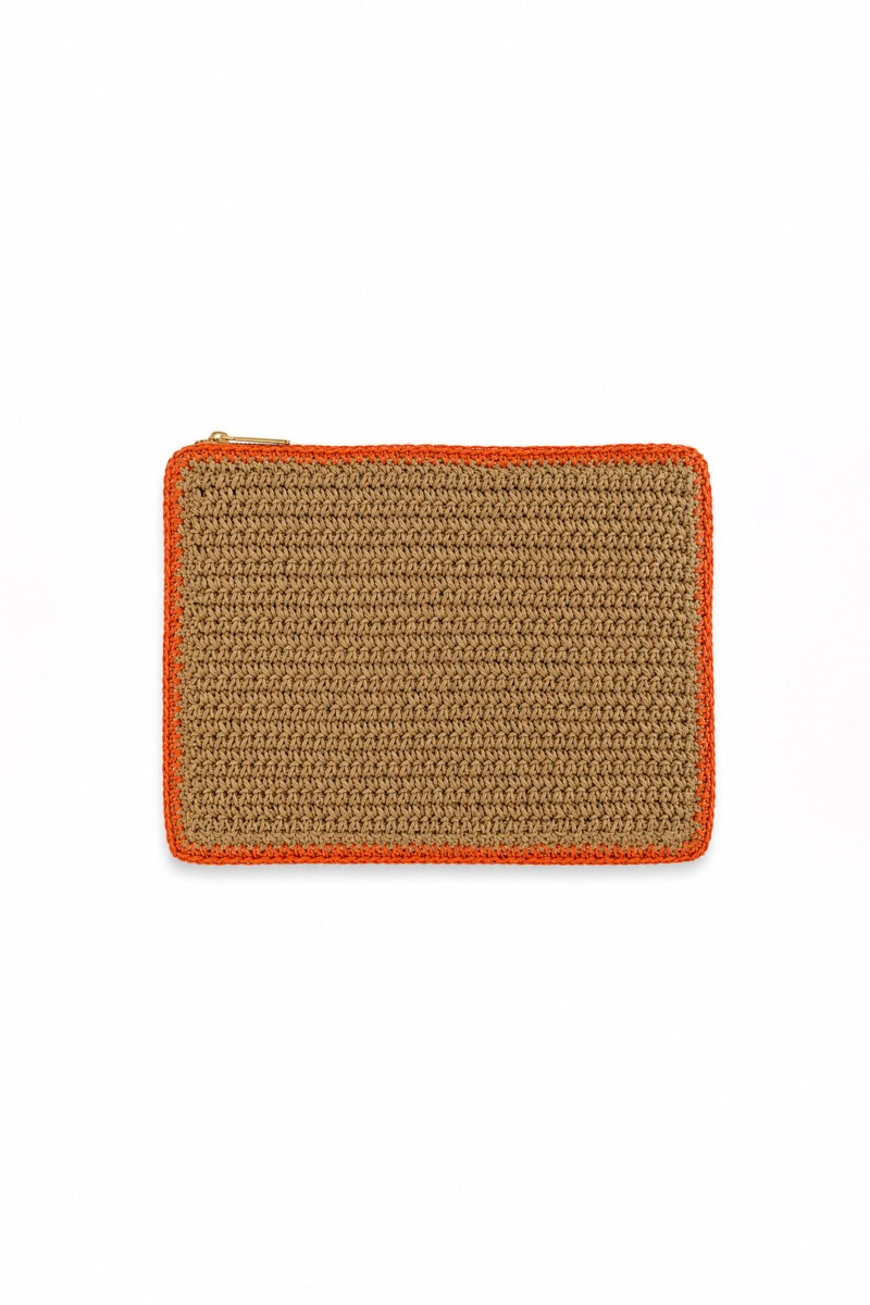 TWO-TONE STYLED STRAW POUCH/COSMETIC CASE-26809082-301