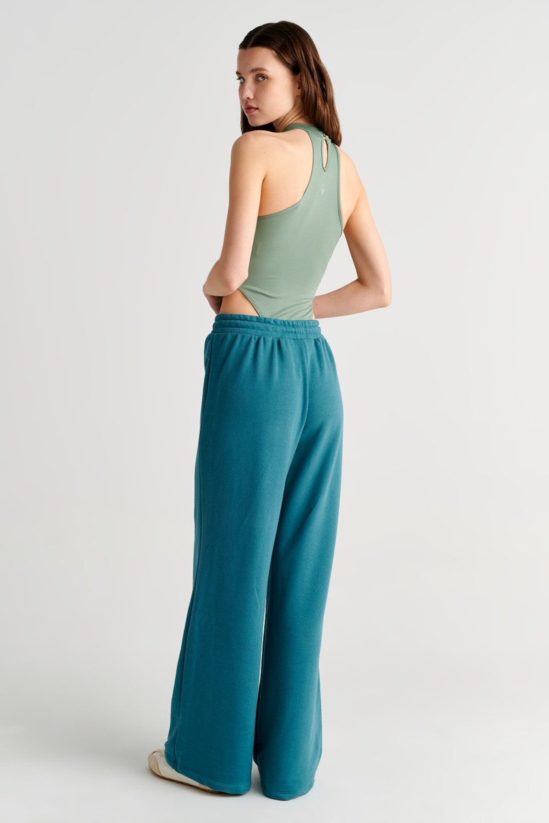 HIGH WAISTED FLARED COTTON PANTS WITH EMBROIDERED DETAIL-26811061-414