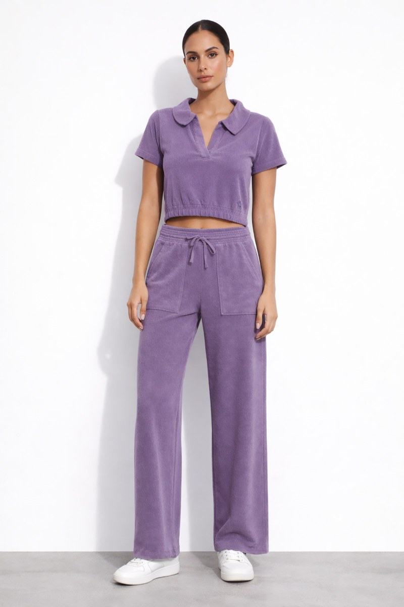 HIGH-WAISTED WIDE LEG TERRY PANTS-26811066-805