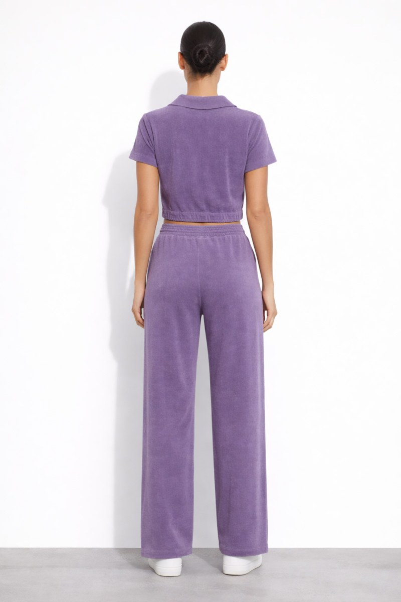 HIGH-WAISTED WIDE LEG TERRY PANTS-26811066-805