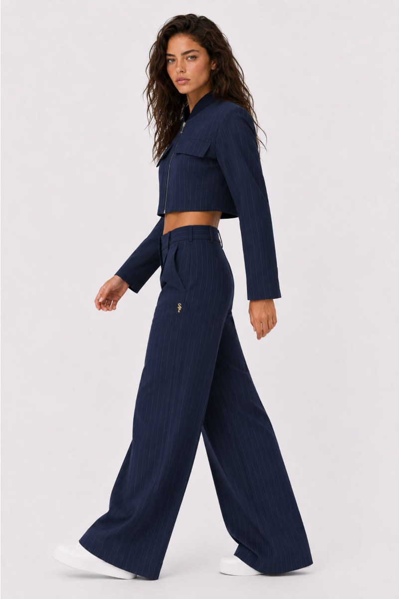PINSTRIPED HIGH-WAISTED WIDE LEG PANTS-26811108-442
