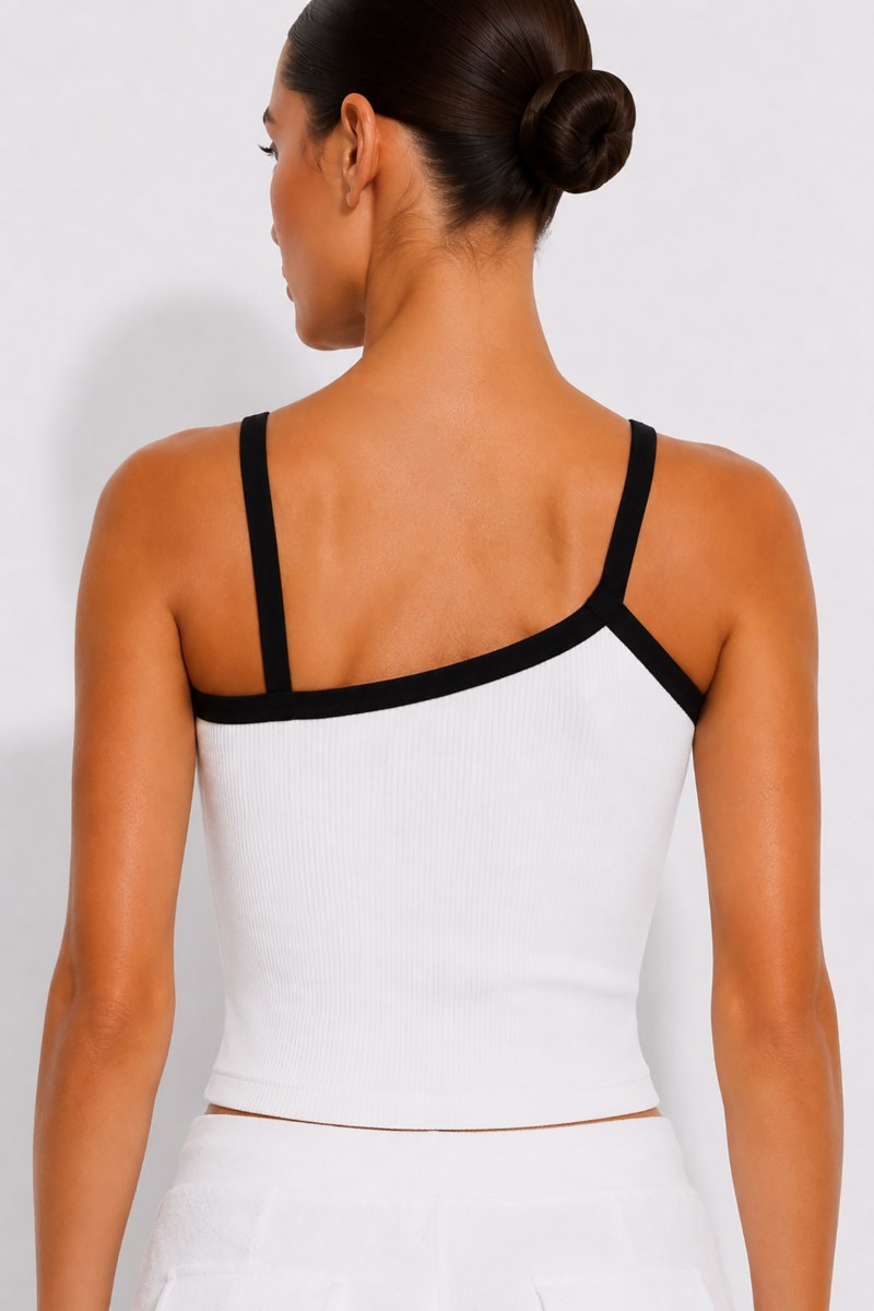 ASYMMETRIC RIBBED COTTON TOP WITH STRAPS-26812014-102