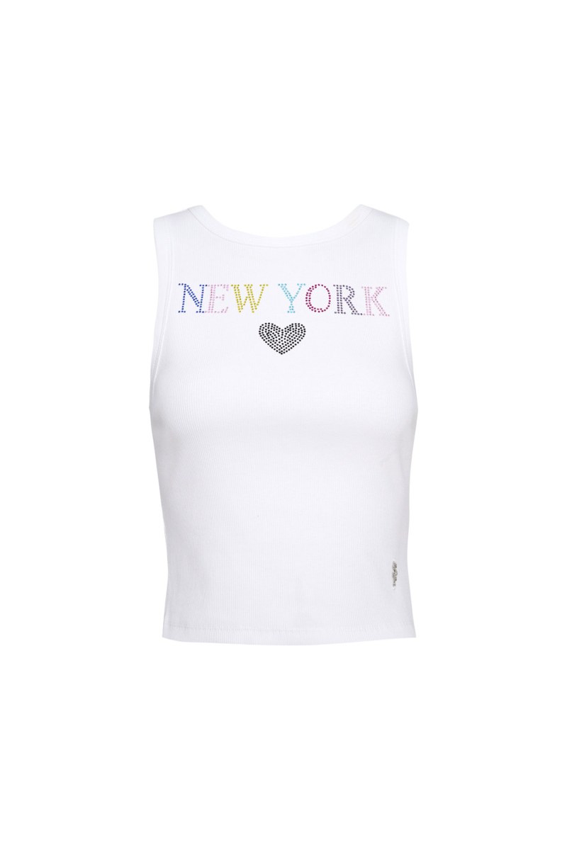 STRASS EMBELLISHED SLEEVELESS RIBBED TOP-26812050-100