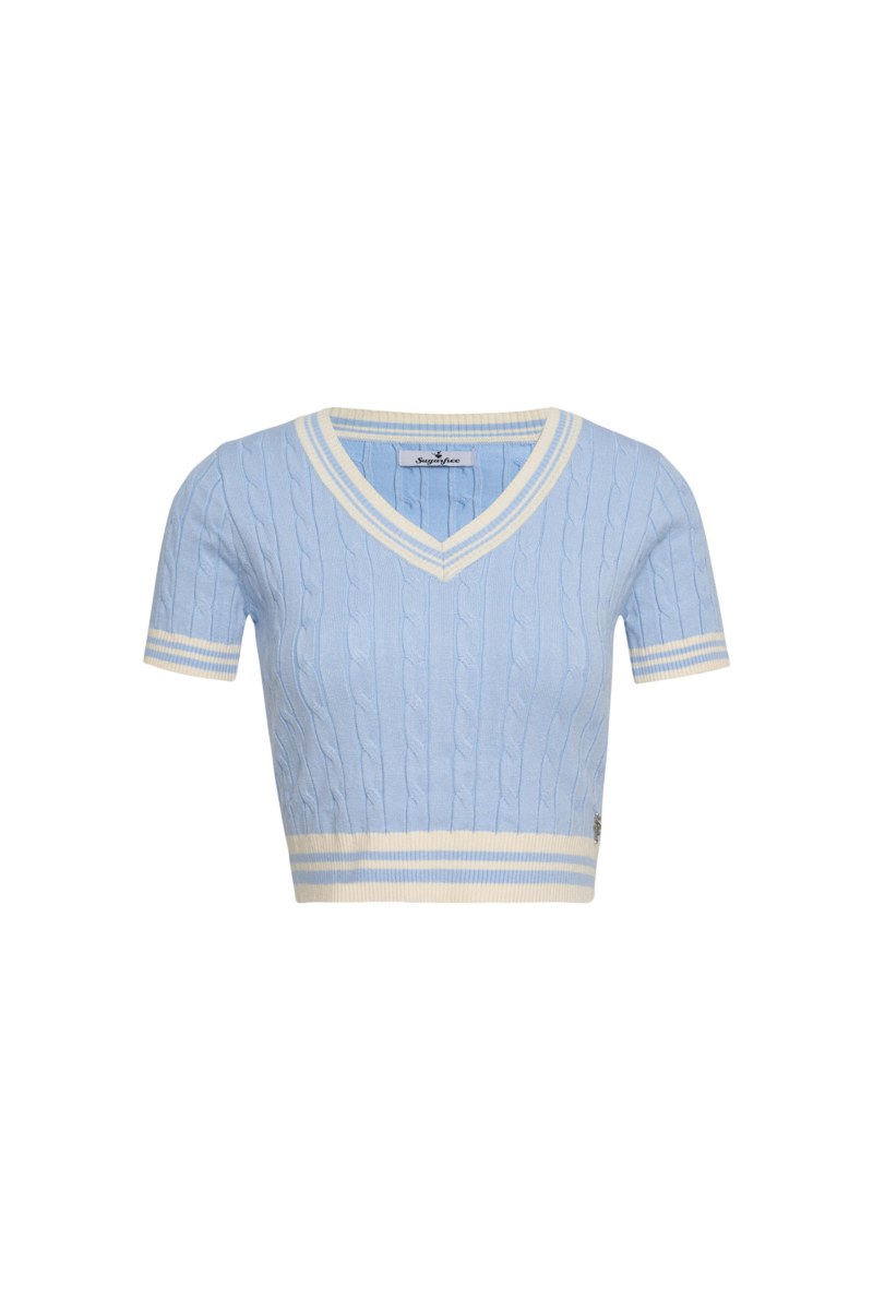 CABLE-KNITTED TOP WITH 'V' NECKLINE-26812057-309