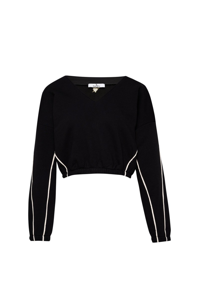 CONTRAST PIPING LONG-SLEEVED COTTON SWEATSHIRT-26812059-110
