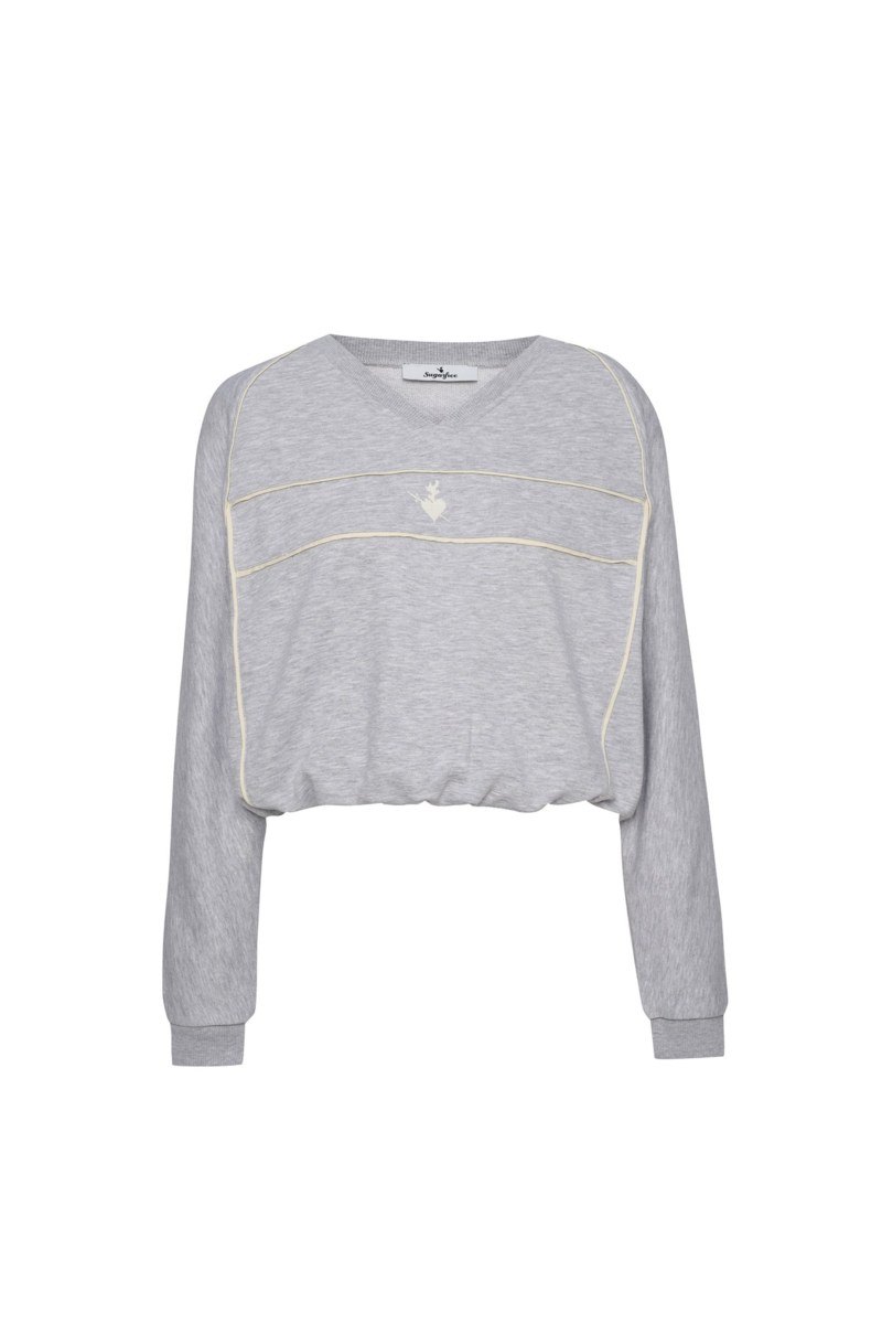 CONTRAST PIPING LONG-SLEEVED COTTON SWEATSHIRT-26812060-205