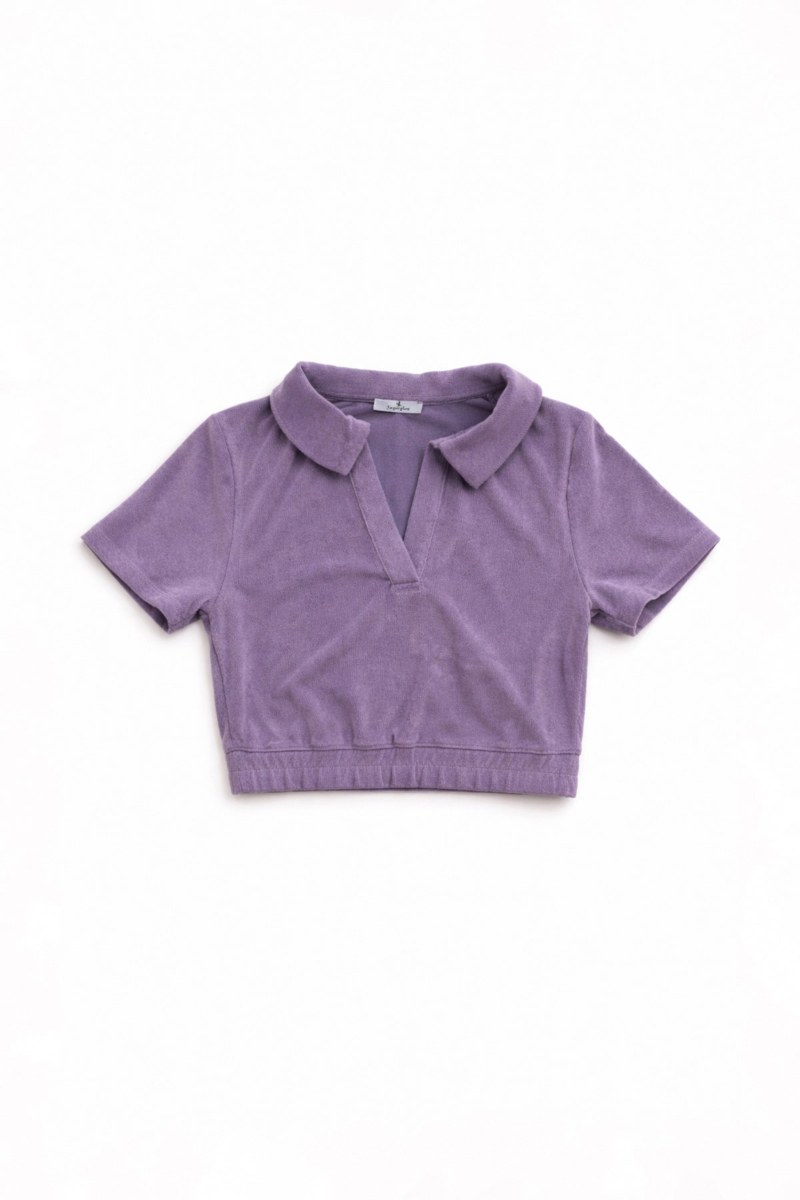 MONOCHROME CROPPED TERRY TOP WITH COLLAR-26812066-805