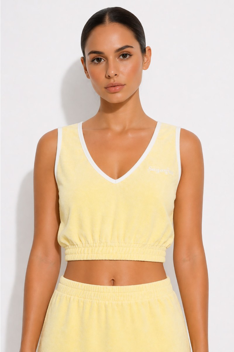 SLEEVELESS TERRY CROP TOP WITH 'V' NECKLINE-26812067-605