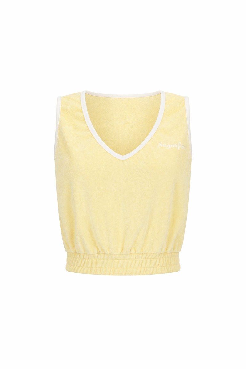 SLEEVELESS TERRY CROP TOP WITH 'V' NECKLINE-26812067-605