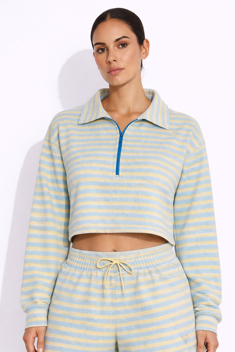 STRIPED POLO STYLE CROPPED TERRY TOP-26812072-987