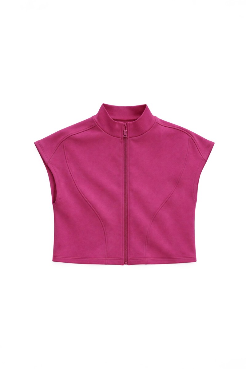 SOFT LIGHT TOUCH SLEEVELESS JACKET WITH COLLAR-26813018-720