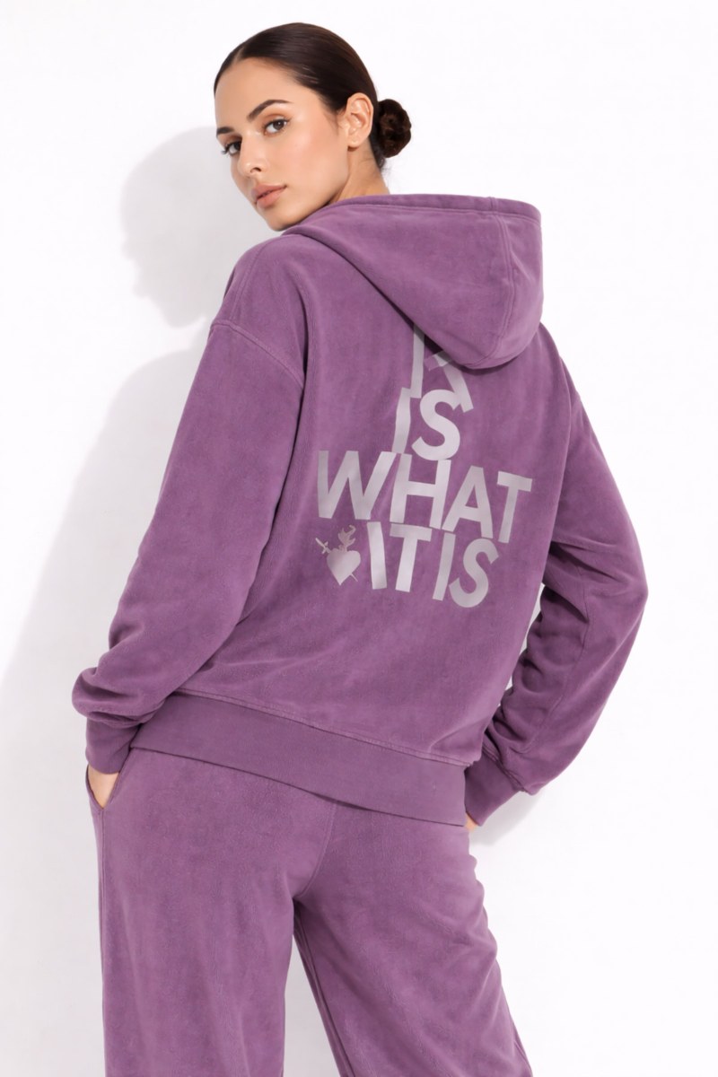 EMBOSSED PRINT OVERSIZED TERRY HOODED JACKET-26813070-805