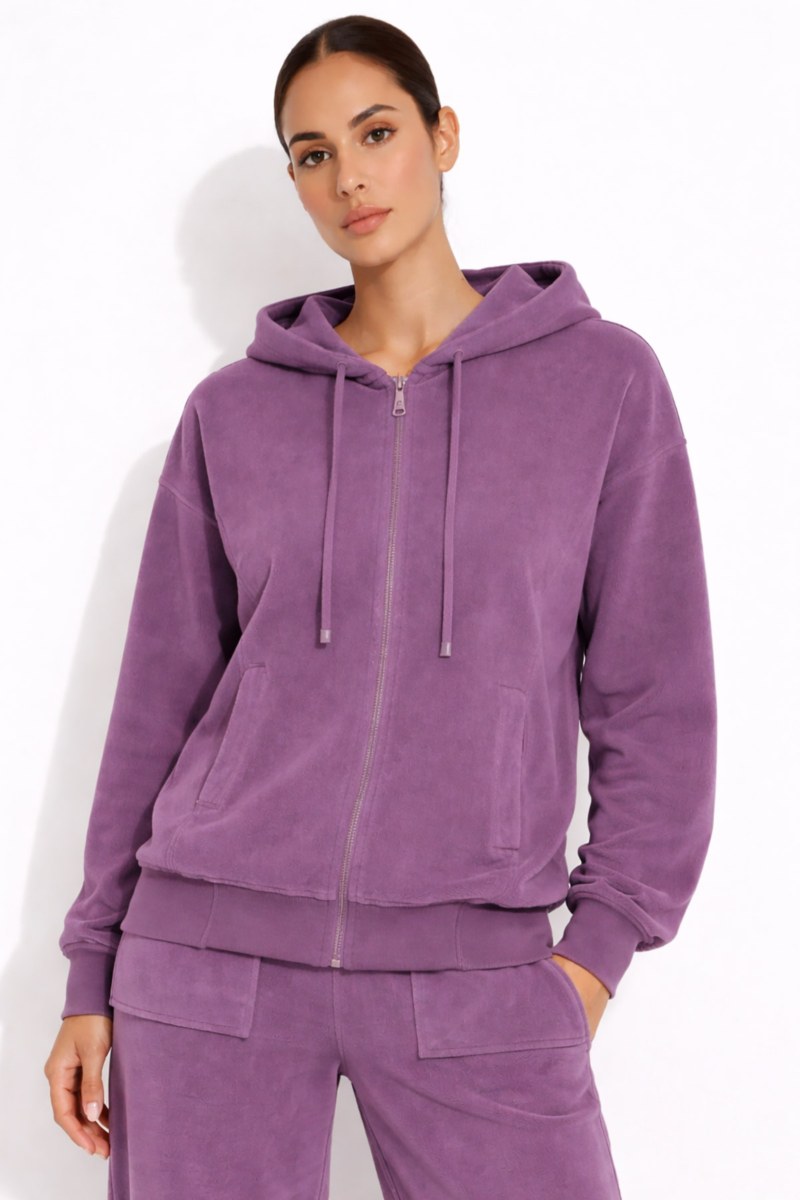 EMBOSSED PRINT OVERSIZED TERRY HOODED JACKET-26813070-805