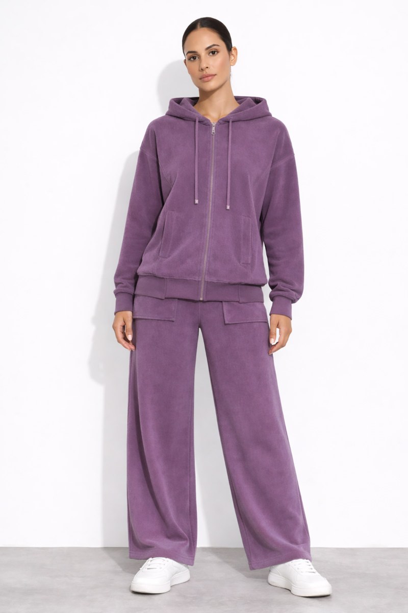 EMBOSSED PRINT OVERSIZED TERRY HOODED JACKET-26813070-805