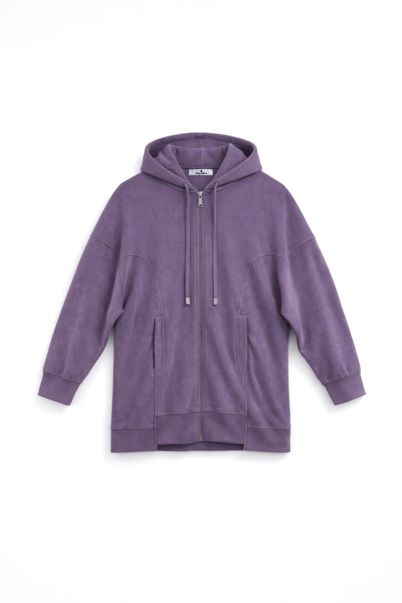 EMBOSSED PRINT OVERSIZED TERRY HOODED JACKET-26813070-805