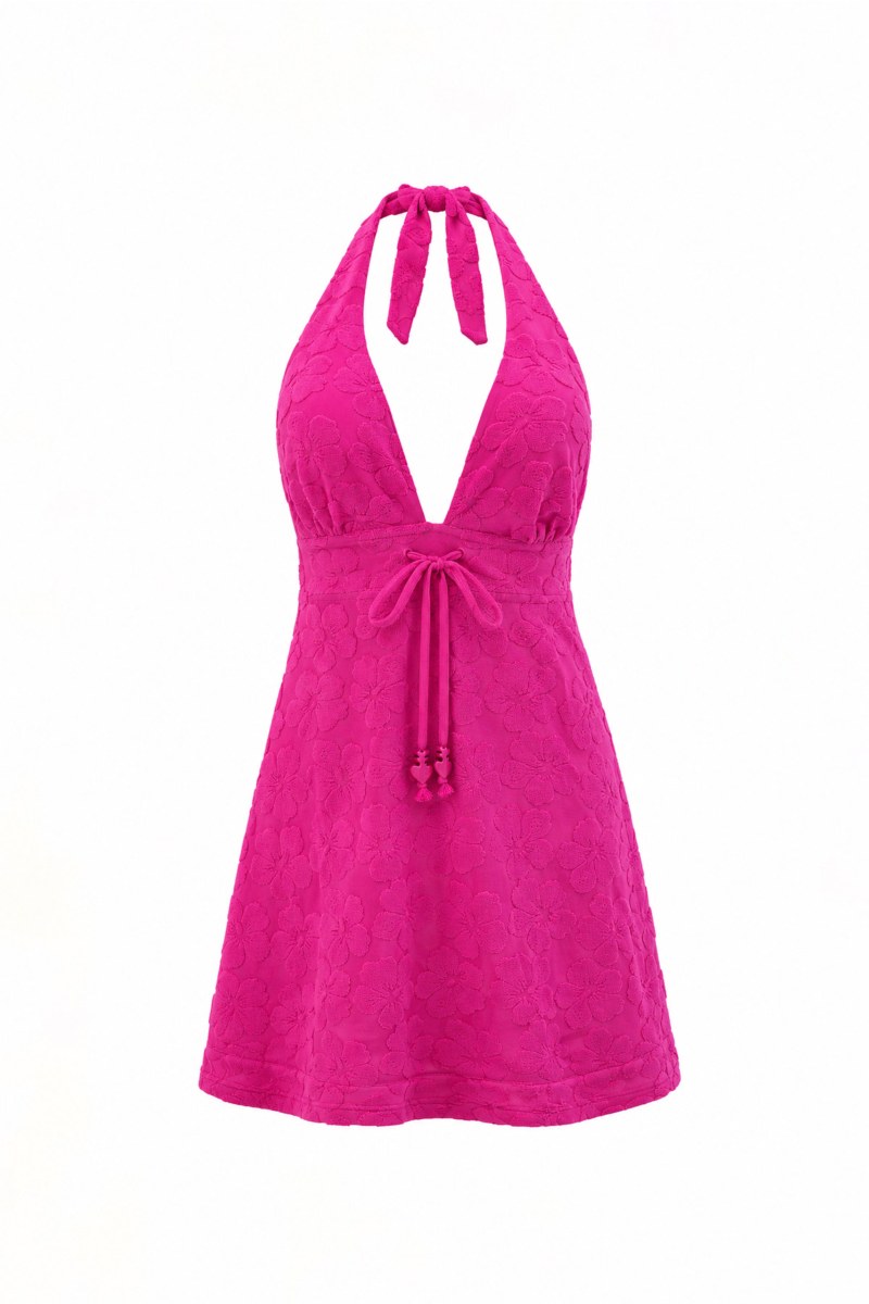 TEXTURED MINI DRESS WITH HALTER NECK-26814030-717
