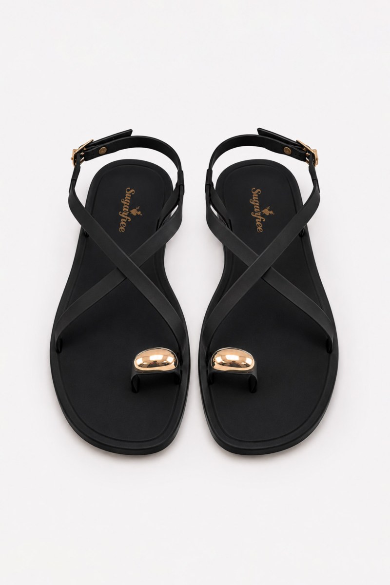 CROSSOVER STRAP FLAT SANDALS WITH METAL DETAIL-26819024-110