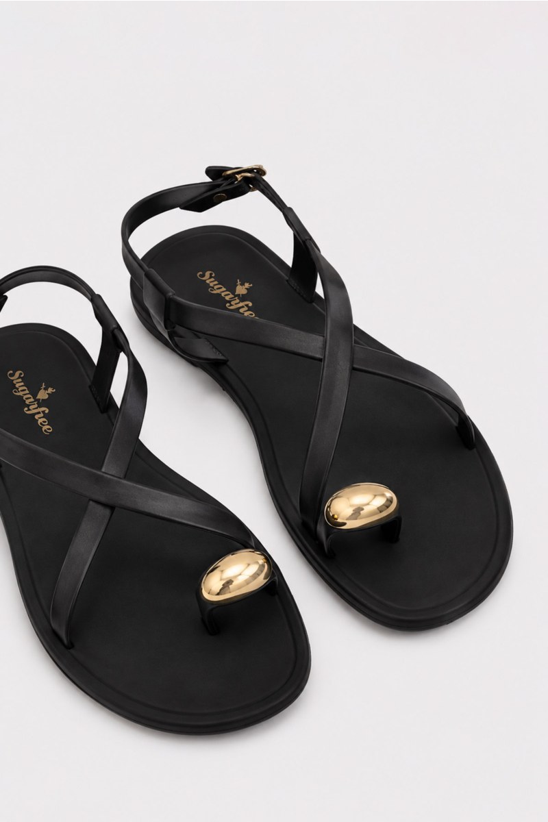 CROSSOVER STRAP FLAT SANDALS WITH METAL DETAIL-26819024-110