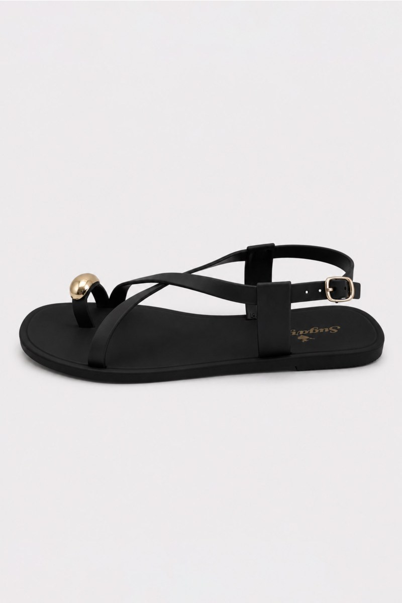 CROSSOVER STRAP FLAT SANDALS WITH METAL DETAIL-26819024-110