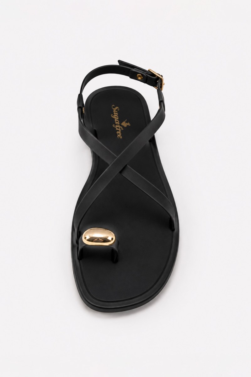 CROSSOVER STRAP FLAT SANDALS WITH METAL DETAIL-26819024-110