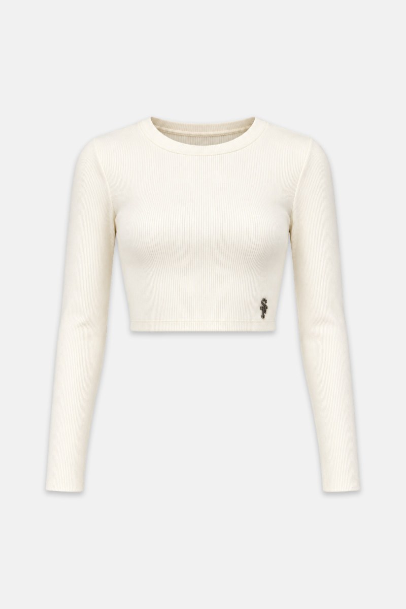 LONG SLEEVED BASIC RIBBED COTTON CROPPED TOP-26832043-102