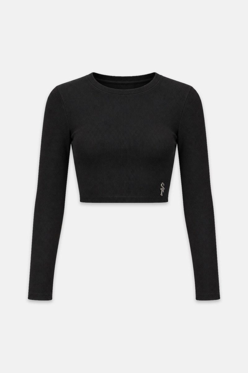 LONG SLEEVED BASIC RIBBED COTTON CROPPED TOP-26832043-110