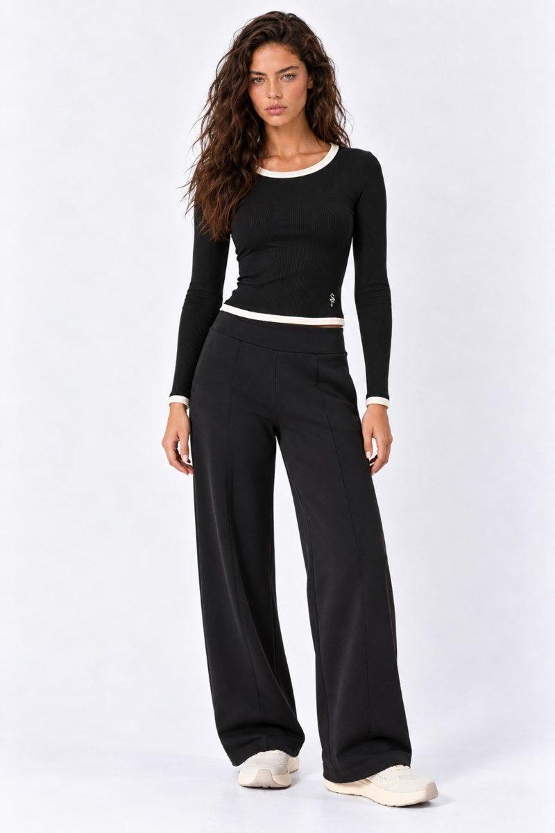 TWO-TONE LONG SLEEVED COTTON RIBBED TOP-26832154-110