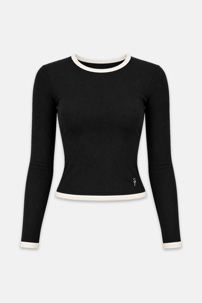 TWO-TONE LONG SLEEVED COTTON RIBBED TOP-26832154-110