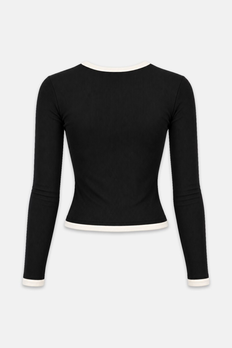 TWO-TONE LONG SLEEVED COTTON RIBBED TOP-26832154-110