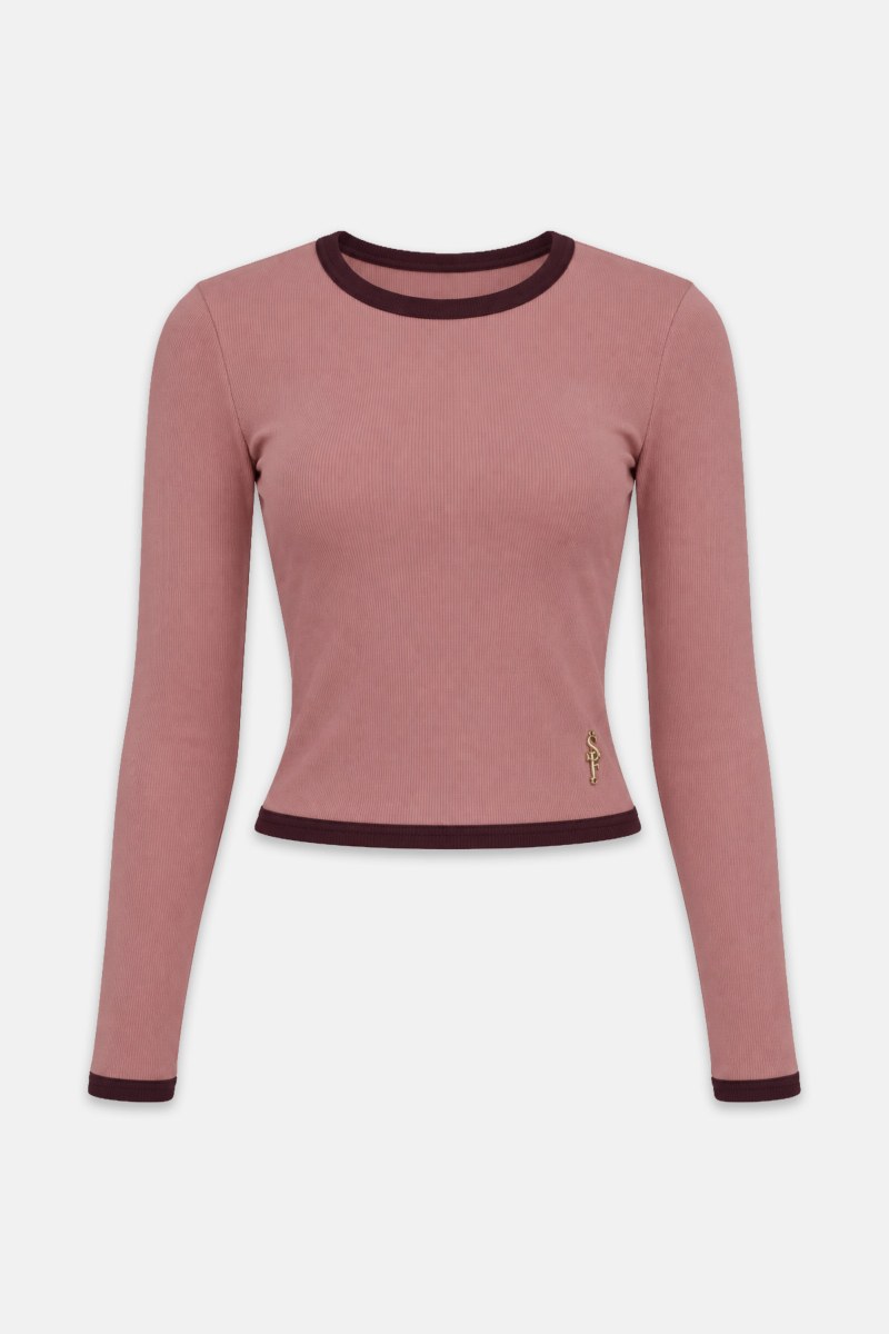 TWO-TONE LONG SLEEVED COTTON RIBBED TOP-26832154-720