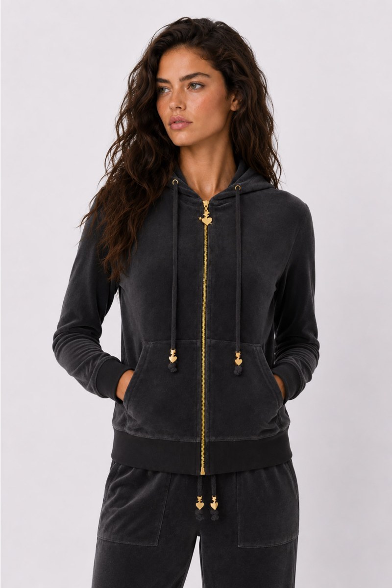 FASHION BASIC VELOUR HOODED JACKET-26833000-842