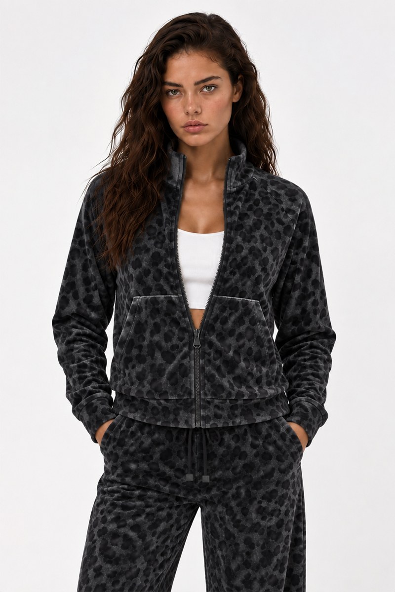 LEOPARD PRINTED SUPER SOFT VELOUR JACKET WITH COLLAR-26833091-216