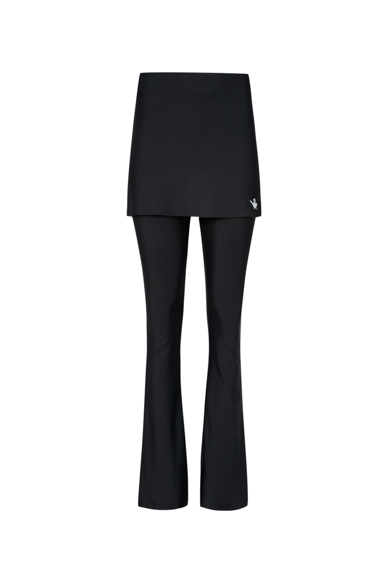 HIGH WAISTED FLARED SPORTS LEGGINGS/PANTS WITH BUILT-IN MINI SKIRT-26845042-110