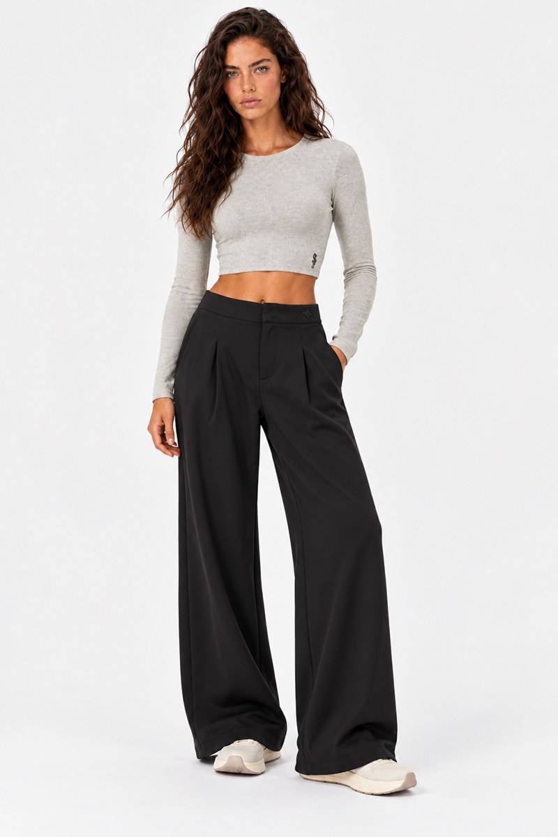 HIGH WAISTED SPORTS PLEATED WIDE LEG PANTS-26861045-110