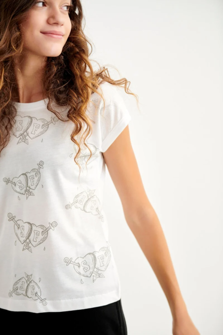 TEENS SHORT-SLEEVED T-SHIRT WITH PRINT HEARTS-21632074-102