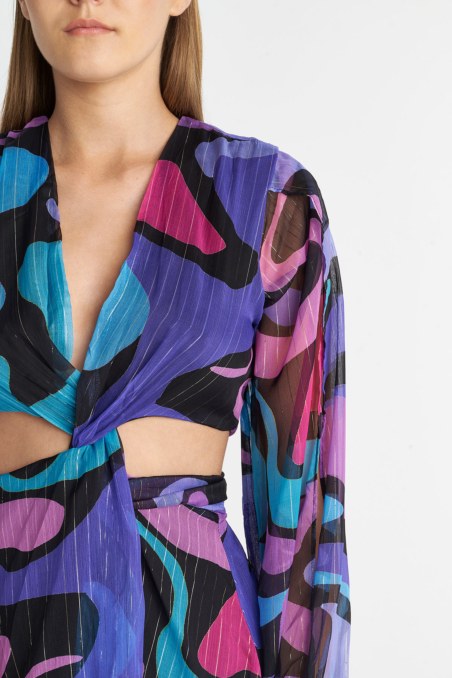 MULTICOLOR PRINTED LONG-SLEEVED MINI DRESS-23805095-622