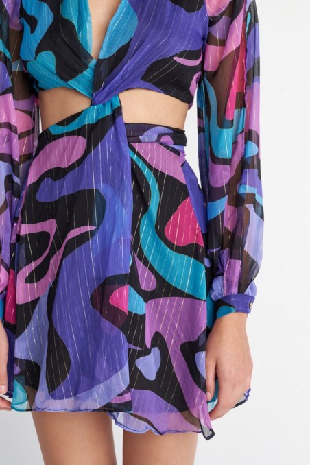 MULTICOLOR PRINTED LONG-SLEEVED MINI DRESS-23805095-622
