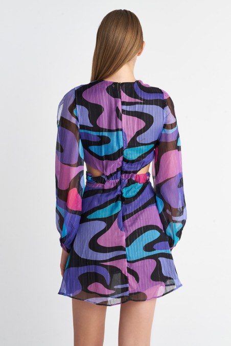 MULTICOLOR PRINTED LONG-SLEEVED MINI DRESS-23805095-622