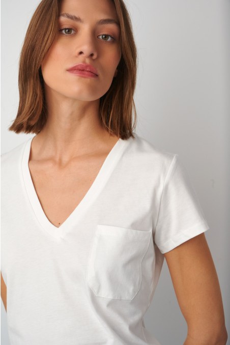 BASIC ORGANIC COTTON T-SHIRT IN 'V' NECKLINE-23812098-100