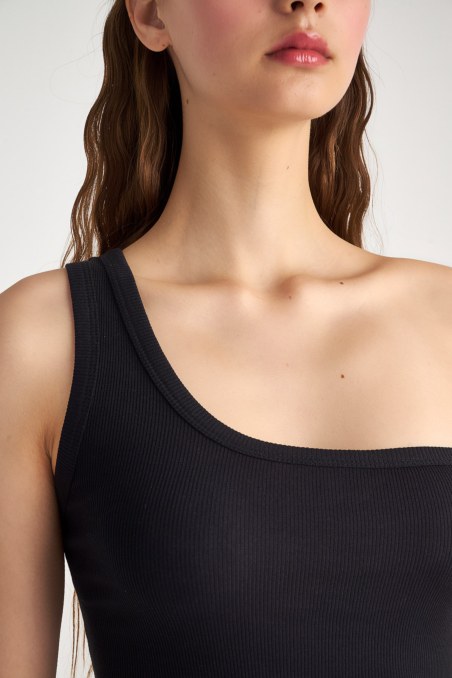ONE SHOULDER COTTON RIBBED TOP-23812145-110
