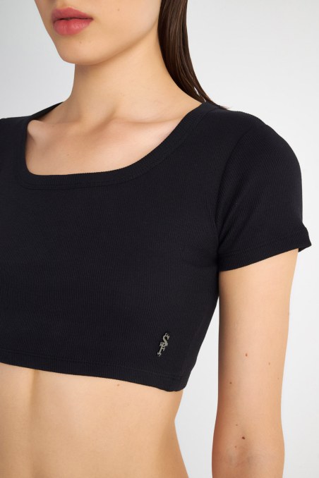 COTTON CROPPED SHORT SLEEVE RIBBED TOP-23818142-110