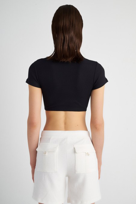 COTTON CROPPED SHORT SLEEVE RIBBED TOP-23818142-110
